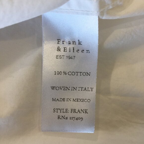 FRANK & EILEEN White Long Sleeve Italian Cotton Relaxed Fit Hi Low Button Shirt - Picture 3 of 16